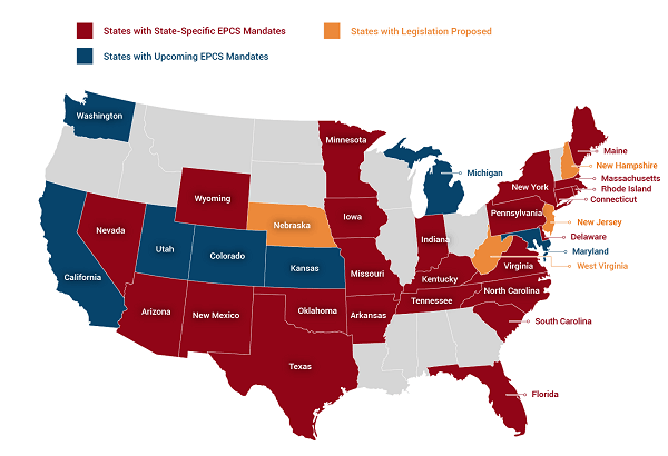 States that are required to implement EPCS till January 2021